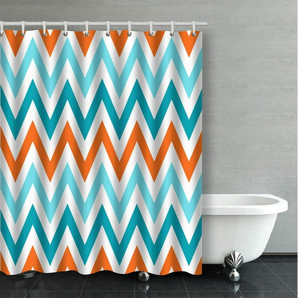 ARTJIA Orange Aqua Blue Chevron Pattern Design Bathroom Shower Curtain 60x72 inches
