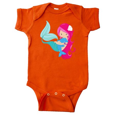 Inktastic Mermaid And Dolphin Mermaid With Pink Hair Gift Baby Girl Bodysuit