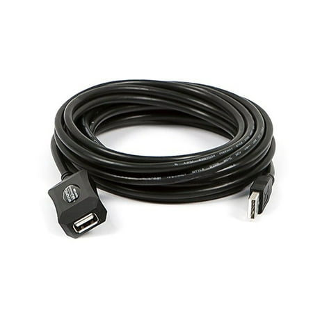 Monoprice USB-A to USB-A Female 2.0 Extension Cable - Active, 20/28AWG, Repeater, Kinect & PS3 Move Compatible, Black, 1