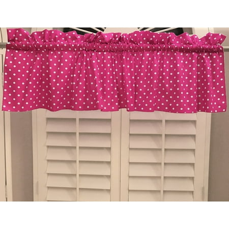 small polka dot white fuchsia cotton window valance 58 wide