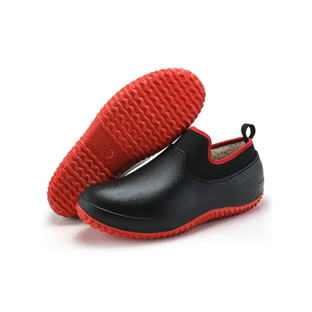 

Ritualay Unisex Chef Shoes Slip On Overshoes Waterproof Work Shoe Comfort Lightweight Flats Garden Kitchen Oil Resistant Black Red US 3.5 Women