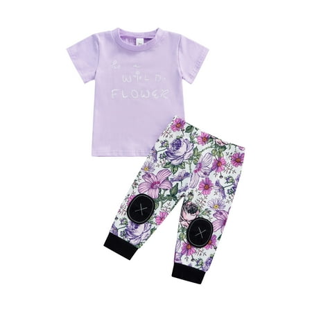 Ma&Baby 0M-24M Girl Baby Summer Cotton T-shirt and Long Pants Set Two-Pieces