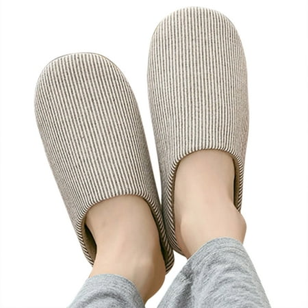 

Weekly Deals! Tejiojio Clearance Couple Casual Linen Round Head Stripe Comfy Casual Flops Home Shoes