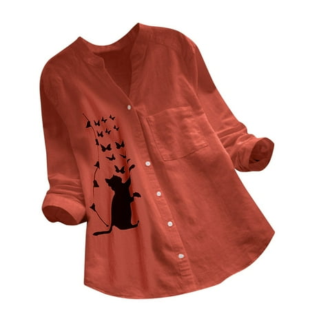 linen Cat Button Shirt Tops Women Sleeve Printed Long Cotton Casual Down Blouse Women s Blouse Maternity Fitted V Neck
linen Cat Button Shirt Tops Women Sleeve Printed Long Cotton Casual Down Blouse Women s Blouse Maternity Fitted V Neck