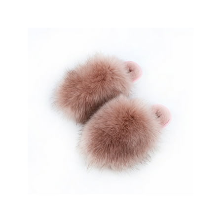 Daeful Ladies Fluffy Slippers Womens Winter Furry Trim Close Toe Mules Sliders