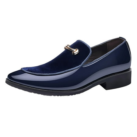 Josdec Men s Pointed Comfy Leather Shoes Blue on Clearance