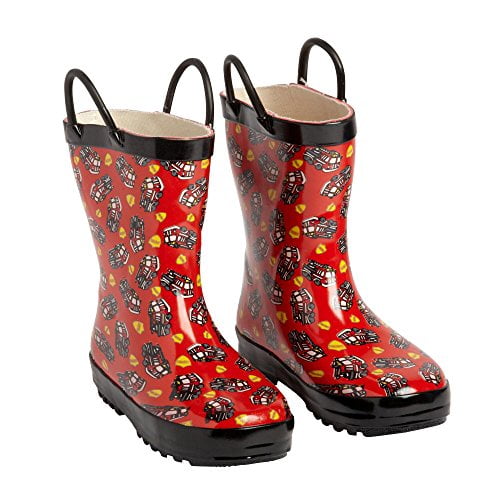 Lilly of New York Boys Red Fire Truck Rubber Rain Boots with Easy-On Handles (8)