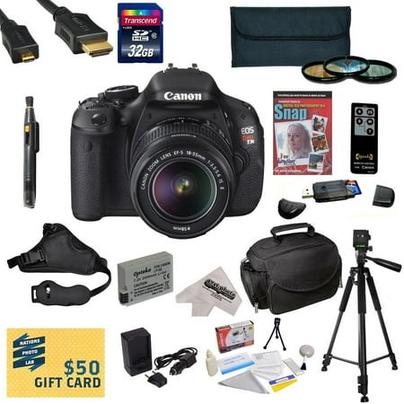Canon EOS Rebel T3i DSLR Camera with EF-S 18-55mm f\/3.5-5.6 IS STM Lens with 32GB SDHC Card, Battery, Charger, 3 PC Filter Kit, HDMI Cable, Gadget Bag, Remote Control, Tripod, Lens Cleaning Pen + More Canon EOS Rebel T3i DSLR Camera with EF-S 18-55mm f\/3.5-5.6 IS STM Lens with 32GB SDHC Card, Battery, Charger, 3 PC Filter Kit, HDMI Cable, Gadget Bag, Remote Control, Tripod, Lens Cleaning Pen + More