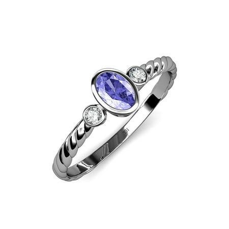 Tanzanite and Diamond (SI2-I1 G-H) Three Stone Rope Ring 0.58 ct tw in 14K White Gold.size 6.0
Tanzanite and Diamond (SI2-I1 G-H) Three Stone Rope Ring 0.58 ct tw in 14K White Gold.size 6.0