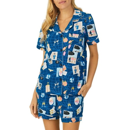 BedHead - Stretch Short Sleeve Shorty PJ Set - Jet Setter - X-Small