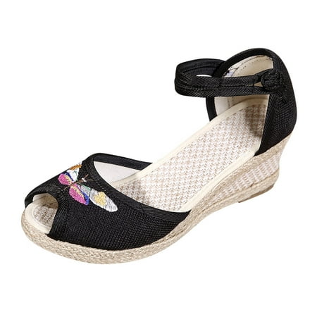 GNEIKDEING Women Summer Comfortable Wedges Shoes Beach Peep Toe Breathable Sandals Gift on Clearance