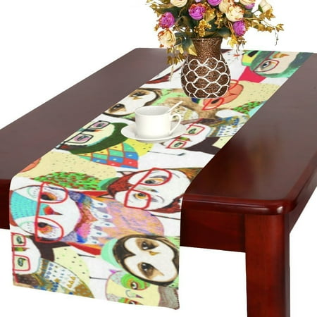MYPOP Owl Cotton Linen Table Runner 16x72 Inches