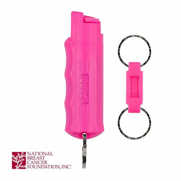 SABRE RED Pink Pepper Spray Keychain for Women with Quick Release for Easy Access – Maximum Police Strength, Finger Grip for Aim & Accuracy, 10-Foot (3 m) Range, 25 Bursts – Helps Fight Breast Cancer