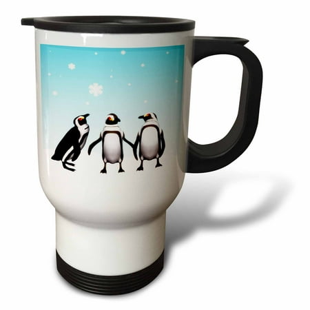 3dRose Penguins Playing In Snow Travel Mug 14oz Stainless Steel