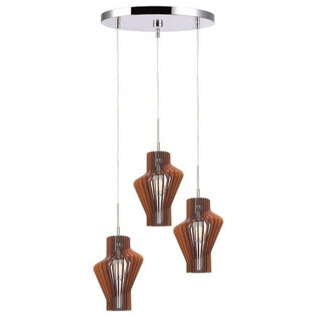 Woodbridge Lighting Escher 1-Light Seashell Wood Mini Pendant in Nickel/Cherry