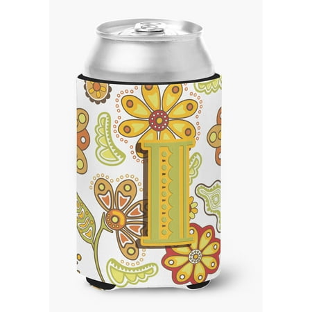 Letter I Floral Mustard and Green Can or Bottle Hugger 
Letter I Floral Mustard and Green Can or Bottle Hugger