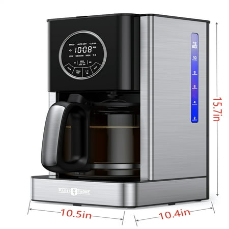12-Cup Coffee Maker Drip Coffee Machine with Glass Carafe Keep Warm 24H Programmable Timer Brew Strength Control Touch Control Anti-Drip System Self-Cleaning Function
12-Cup Coffee Maker Drip Coffee Machine with Glass Carafe Keep Warm 24H Programmable Timer Brew Strength Control Touch Control Anti-Drip System Self-Cleaning Function