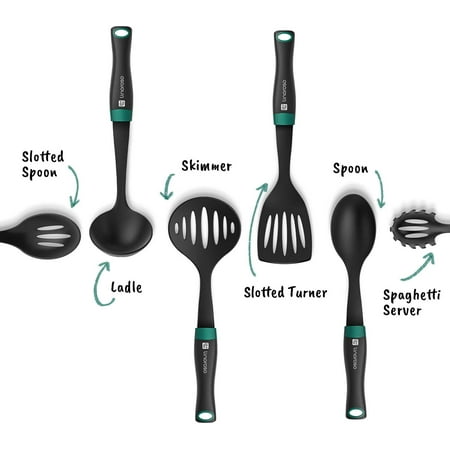 Nylon Cooking Utensils Set 7 Pieces Elevate Kitchen Utensil Set with Exquisite Rotating Stand Innovative Weighted Handle Easy to Clean Black & Peacock Green (BPA Free Non Toxic)
Nylon Cooking Utensils Set 7 Pieces Elevate Kitchen Utensil Set with Exquisite Rotating Stand Innovative Weighted Handle Easy to Clean Black & Peacock Green (BPA Free Non Toxic)