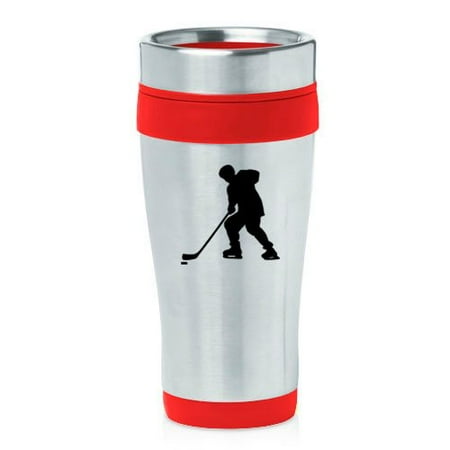 16oz Insulated Stainless Steel Travel Mug Hockey Player (Red)