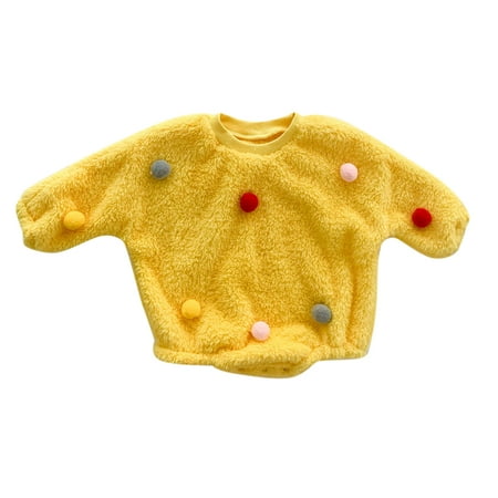 Jumpsuit Baby Girls Pompom Flannel Long Sleeve Romper Outfit Clothes