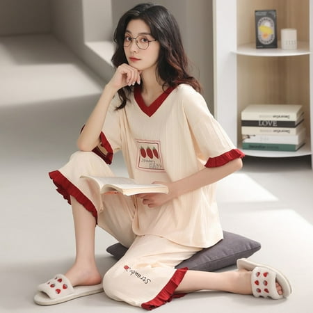 QWZNDZGR Summer Nightwear Sets Knitted Cotton Cute Cartoon Pyjamas Sweet Casual Women’s Pajamas Short Sleeve Sleepwear Homewear Fashion
QWZNDZGR Summer Nightwear Sets Knitted Cotton Cute Cartoon Pyjamas Sweet Casual Women’s Pajamas Short Sleeve Sleepwear Homewear Fashion