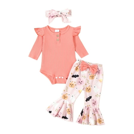 MIPREWUY Baby Girls Halloween Outfits Ribbed Long Sleeves Romper and Pumpkin Print Flared Pants Headband Set 3 Piece Clothes
MIPREWUY Baby Girls Halloween Outfits Ribbed Long Sleeves Romper and Pumpkin Print Flared Pants Headband Set 3 Piece Clothes
