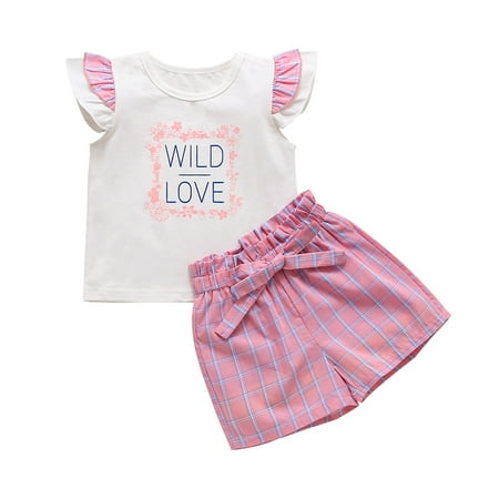 YWDJ 6M-3T Girls Outfit Set Toddler Kids Girls Letter Floral Fly Sleeve+Tops Plaid+Shorts Outfits Sets White 110
YWDJ 6M-3T Girls Outfit Set Toddler Kids Girls Letter Floral Fly Sleeve+Tops Plaid+Shorts Outfits Sets White 110