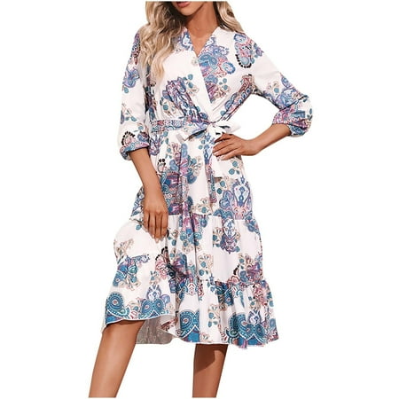 YanHoo Women s Boho Beach Dresses Summer 3/4 Sleeve V Neck Waist Bandage Swing Dress Elegant Floral Print Flowy Dress
YanHoo Women s Boho Beach Dresses Summer 3/4 Sleeve V Neck Waist Bandage Swing Dress Elegant Floral Print Flowy Dress