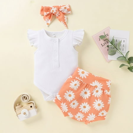 AURIGATE Infant Baby Girl Ribbed Fly Sleeve Romper Bodysuit Floral Shorts Haiband Outfits Clearance
AURIGATE Infant Baby Girl Ribbed Fly Sleeve Romper Bodysuit Floral Shorts Haiband Outfits Clearance