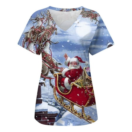 Christmas Printed Scrub Tops for Women Christmas Santa Short Sleeve V Neck Printed Top Nurses Working T Shirts Blouse With Pockets
Christmas Printed Scrub Tops for Women Christmas Santa Short Sleeve V Neck Printed Top Nurses Working T Shirts Blouse With Pockets
