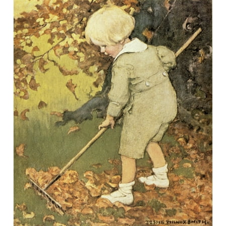 Good Housekeeping Raking leaves Poster Print by Jessie Willcox Smith