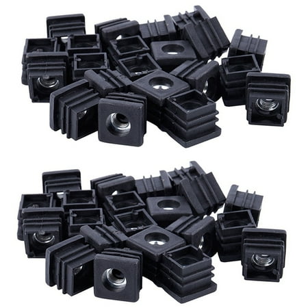 Square Tubing Pipe End Insert Plugs M8 Thread 20X20mm 40Pcs Black