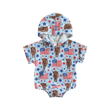 Baby 4th of July Romper Short Sleeve Cow Print Pocket Hooded Bodysuit Newborn Clothes(0-18Months)
Baby 4th of July Romper Short Sleeve Cow Print Pocket Hooded Bodysuit Newborn Clothes(0-18Months)