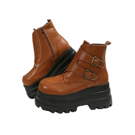 Ritualay Womens Short Bootie Strap Buckle Ankle Boots Side Zip Platform Boot Fashion Slip Resistant Booties Outdoor Work Chunky Brown 7
Ritualay Womens Short Bootie Strap Buckle Ankle Boots Side Zip Platform Boot Fashion Slip Resistant Booties Outdoor Work Chunky Brown 7