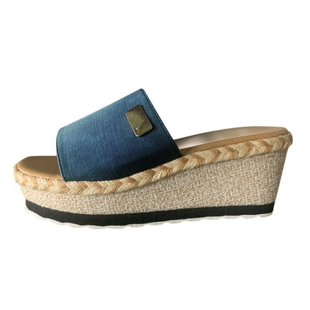new home gifts for home Summer Flip Flops Fashion Causal Wedges Women Shoes PU Blue