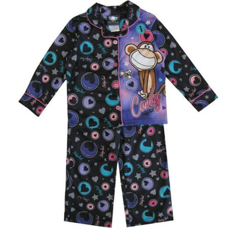 Bobby Jack Little Girls Black Buttons Long Sleeve Two Piece Pajama Set 4-6