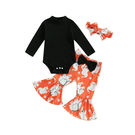 3PCS Baby Girls Halloween Outfit Long Sleeve Ribbed Romper and Ghost Pumpkin Print Flared Pants Headband Sets
3PCS Baby Girls Halloween Outfit Long Sleeve Ribbed Romper and Ghost Pumpkin Print Flared Pants Headband Sets