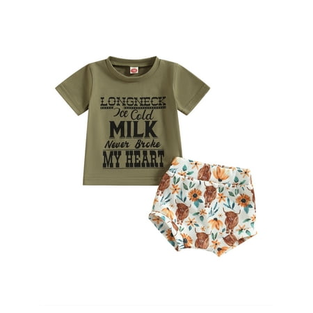 Wassery Infant Baby Boys Girls Summer Outfits Letter Print Short Sleeve T-shirt Round Neck Tops and Casual Elastic Cow Print Shorts 2Pcs Set 0-24M
Wassery Infant Baby Boys Girls Summer Outfits Letter Print Short Sleeve T-shirt Round Neck Tops and Casual Elastic Cow Print Shorts 2Pcs Set 0-24M