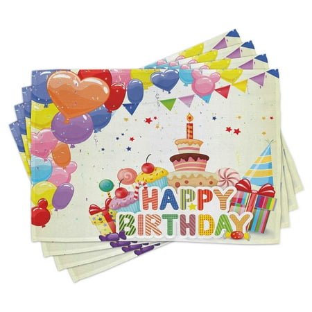 Birthday Placemats Set of 4 Heart Shaped Funny Balloons Cupcakes Candies Presents and Party Hats Occasion Washable Fabric Place Mats for Dining Room Kitchen Table Decor Multicolor by Ambesonne
Birthday Placemats Set of 4 Heart Shaped Funny Balloons Cupcakes Candies Presents and Party Hats Occasion Washable Fabric Place Mats for Dining Room Kitchen Table Decor Multicolor by Ambesonne
