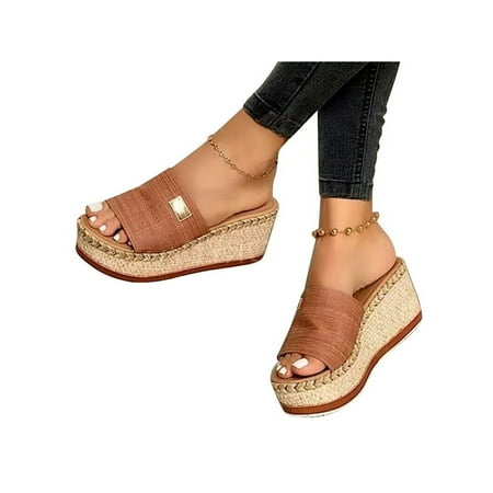 Lacyhop Women Espadrille Wedge Peep Toe Summer Beach Slip On Sandals