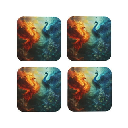 Coasters Set of 4 - Red and Blue Fire Peacock Drink Coasters for Tabletop Protection Leather Coasters for Living Room Decor and Housewarming Gift Square
Coasters Set of 4 - Red and Blue Fire Peacock Drink Coasters for Tabletop Protection Leather Coasters for Living Room Decor and Housewarming Gift Square