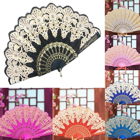 Kaesi Ethnic Style Dance Party Wedding Golden Tone Hand Held Flower Folding Fan