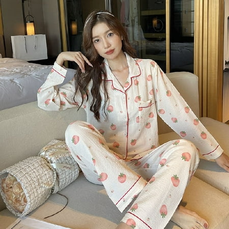 PIKADINGNIS Autumn Winter New Warm Womens Pajamas Long-sleeved Trousers Two-piece Set Gauze Cotton Crepe Cute Soft Homewear Suit Women 
PIKADINGNIS Autumn Winter New Warm Womens Pajamas Long-sleeved Trousers Two-piece Set Gauze Cotton Crepe Cute Soft Homewear Suit Women