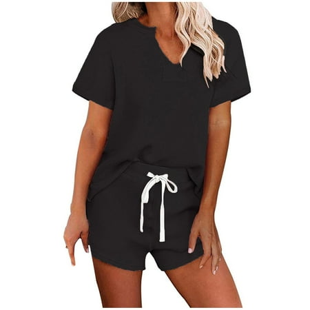 Women s Short Sleeve Pajama Set Henley-Tops and Shorts Sleepwear Loungewear Black M
Women s Short Sleeve Pajama Set Henley-Tops and Shorts Sleepwear Loungewear Black M