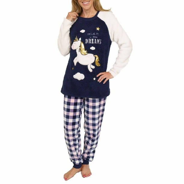 women's plush fleece pajama 2 piece sleepwear set with applique (sizes xs-3x)