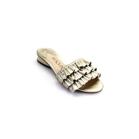 Mackin J Womens Wedge Heel Ruffle Metallic Slide Sandals Gold Tone Leather 6