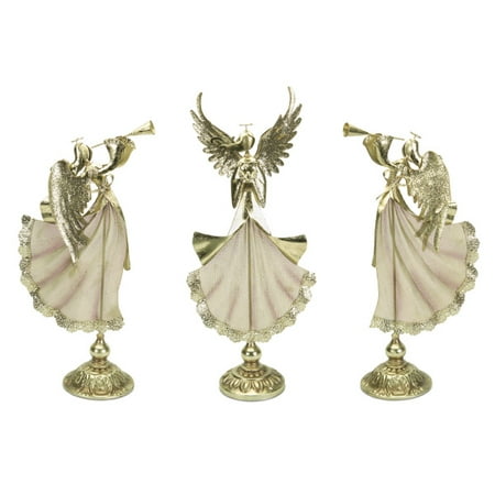 Set of 3 Off-White and Gold Colored Holiday Tabletop Angel Figurines