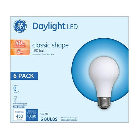 GE Lighting Frosted A19 Daylight LED Light Bulbs 5W (40-Watt Equiv.) 6-Pack