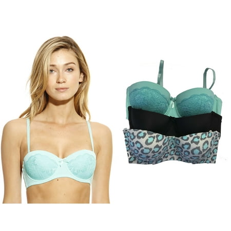 Just Intimates Bras for Women - Solid / Print / Lace (Pack of 3) (Black / Teal Lace / Animal Print, 34B)