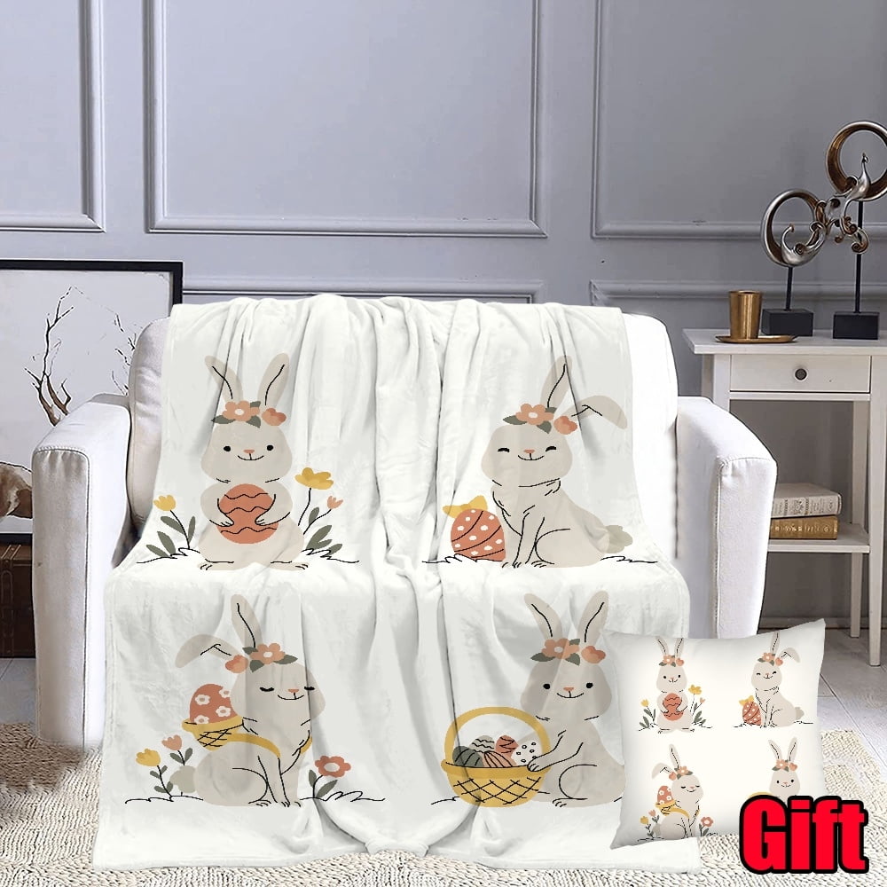 Dicasser Easter Spring Bunny Blankets With Pillow Cover Cute